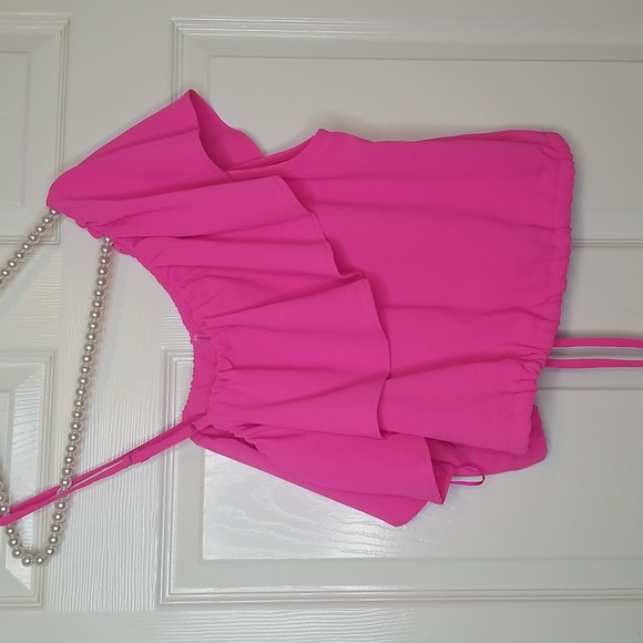 Ruffled One Shoulder Top Hot Pink - Picture 6 of 12